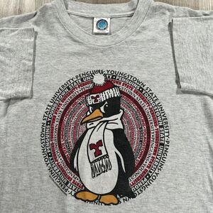 Vintage Youngstown State Penguins T-Shirt‎ Men Medium College Single Stitch Gray